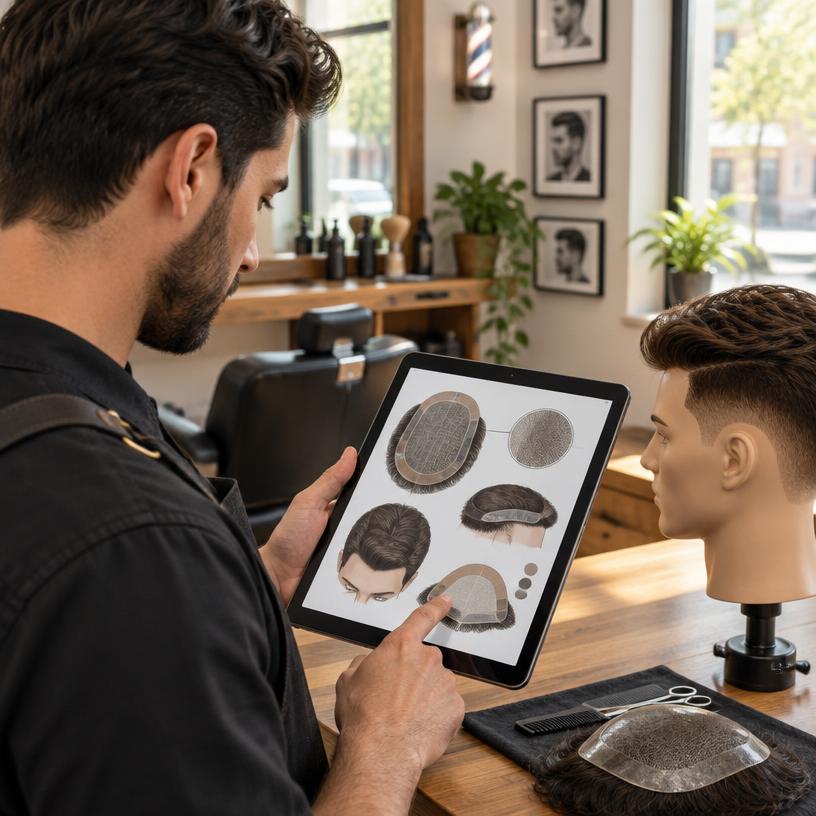 Profissional consultando conteúdo masculino em um tablet